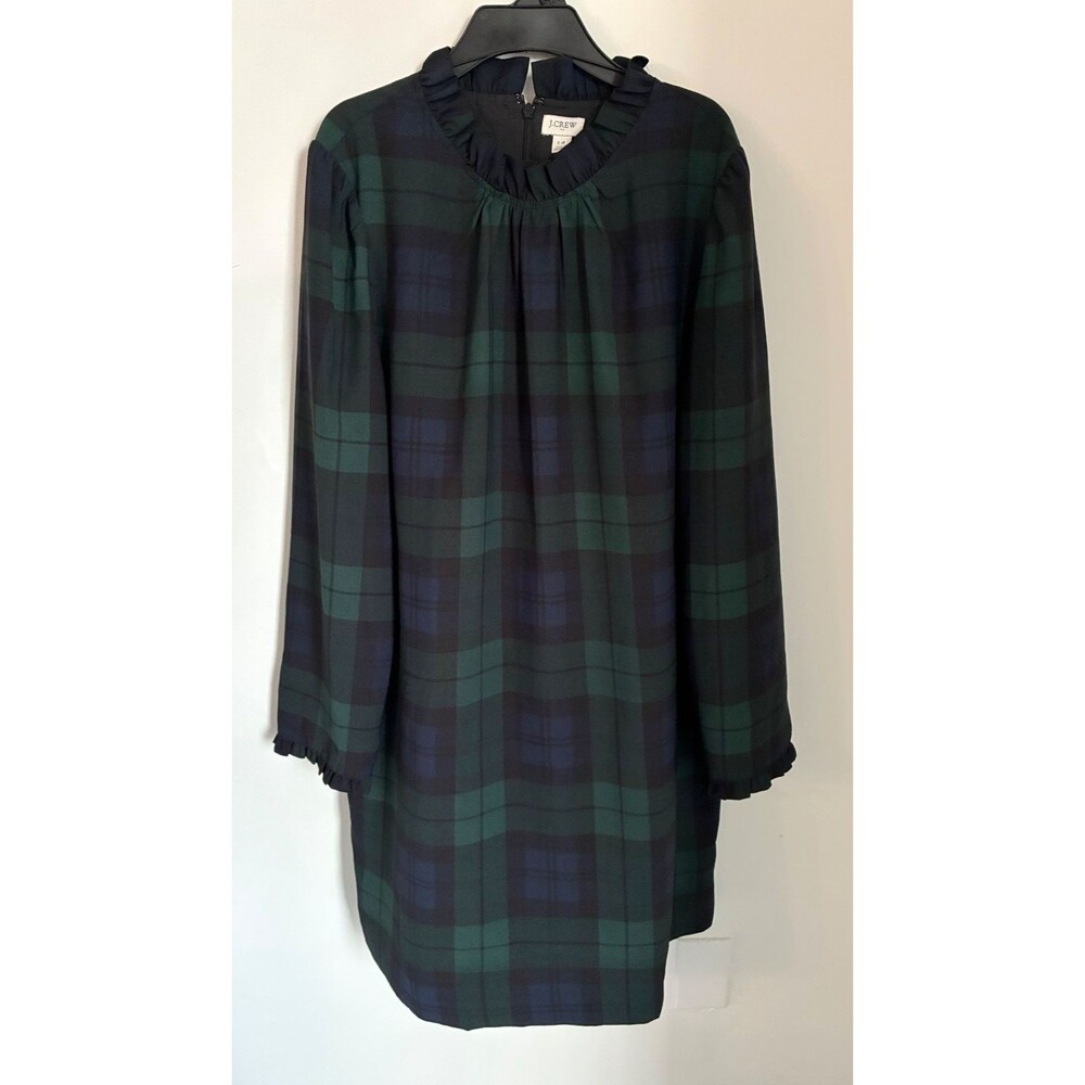 J.Crew Women’s Size 14 Black Watch Tartan Plaid Shift Dress Long Sleeve Ruffle